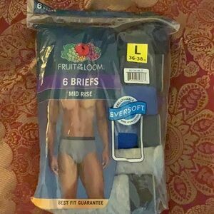 Men’s Fruit of the Loom Mid Rise Briefs Underwear 6 Pack Size Large 36-38 New